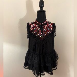 Embroidered Kate Spade Black Sleeveless Top